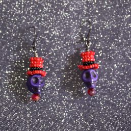 Red/Purple Top-Hat Skull Earrings 1