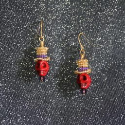 Red/Gold Top-Hat Skull Earrings 1
