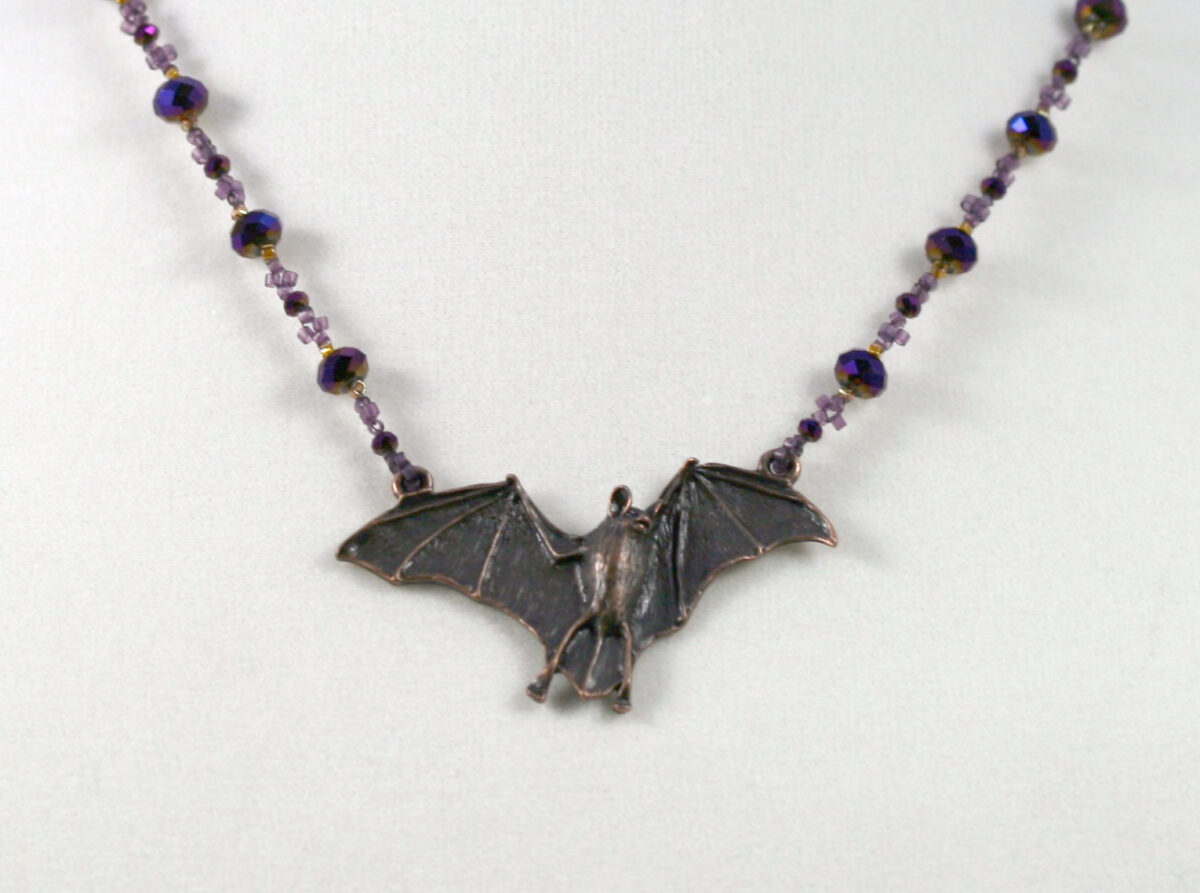 Purple-Gold Crystal Bat Necklace