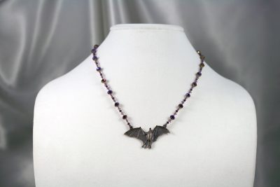 Purple-Gold Crystal Bat Necklace 1