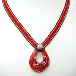 Red & Silver Art Glass Necklace