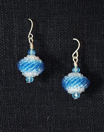 Beaded Bead Earrings – White-Blue