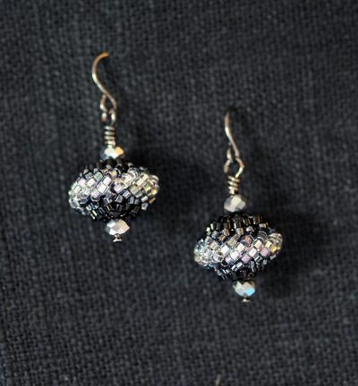 Beaded Bead Earrings – Black & Silver