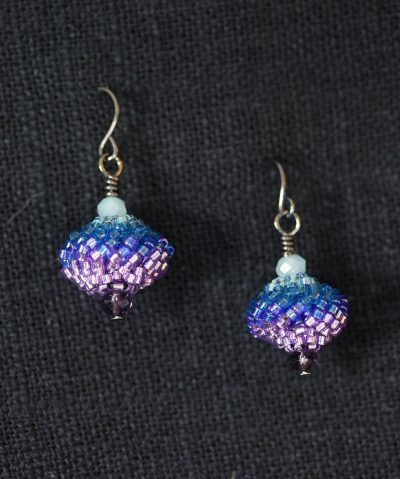 Beaded Bead Earrings – Purple & Blue