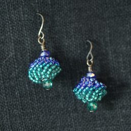 Beaded Bead Earrings – Teal & Blue