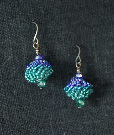 Beaded Bead Earrings – Teal & Blue