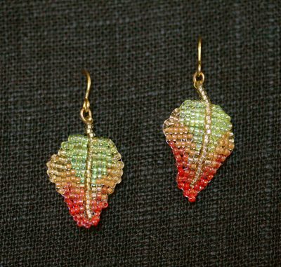 Red-Green Leaf Earrings