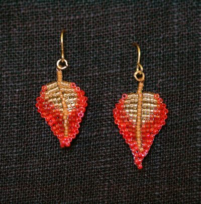 Red-Gold Leaf Earrings