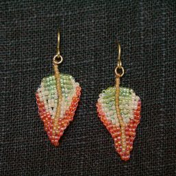 Orange-Green Leaf Earrings