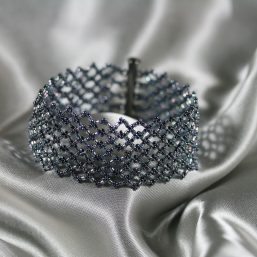 “Double Diamond” Netted Gray Cuff Bracelet