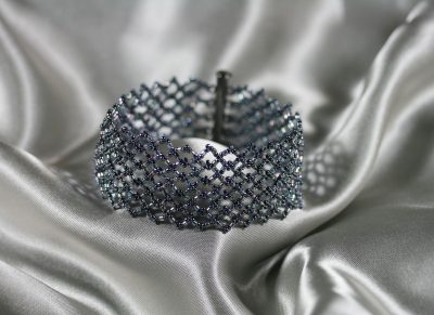 “Double Diamond” Netted Gray Cuff Bracelet