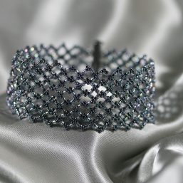 “Double Diamond” Netted Gray Cuff Bracelet