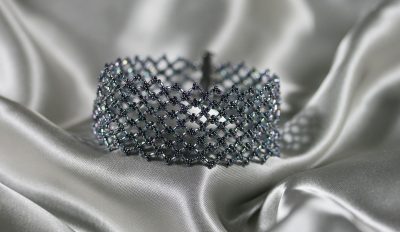 “Double Diamond” Netted Gray Cuff Bracelet