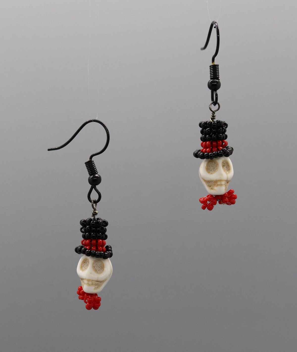 3D Black Top Hat Skulls w/Bow