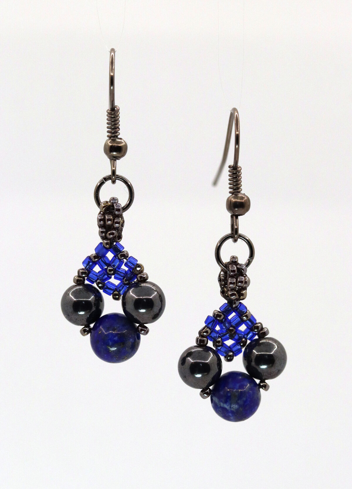 Lapis Lazuli & Hematite Woven Drop Earrings
