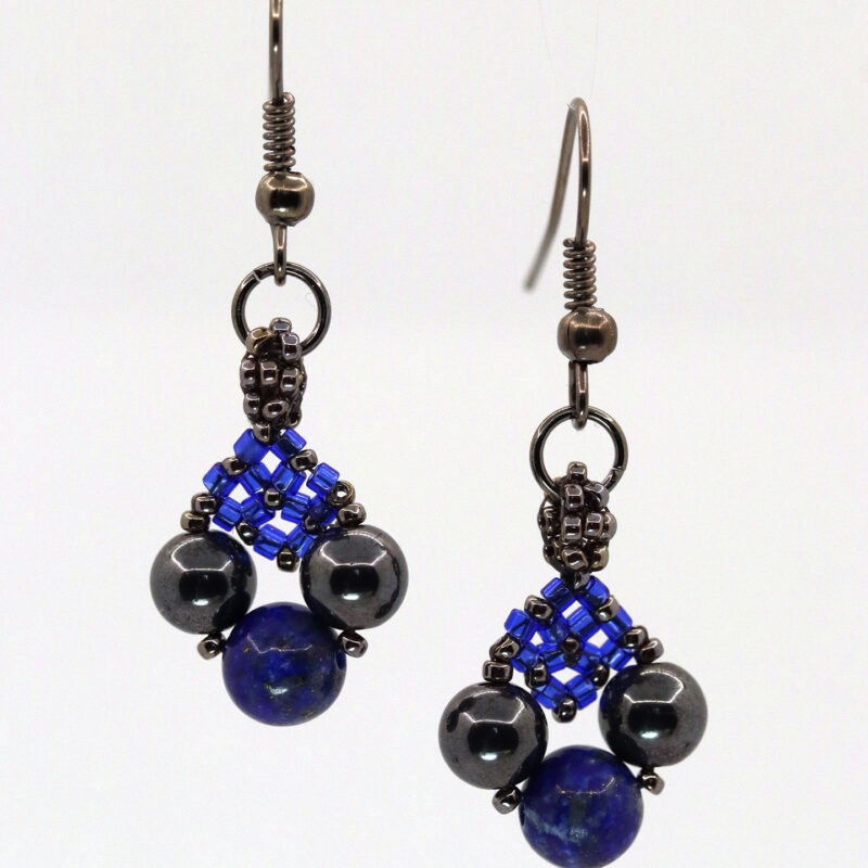 Lapis Lazuli & Hematite Woven Drop Earrings