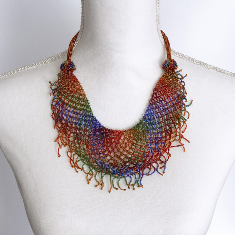 Warm Rainbow Fringed Mini Scarf