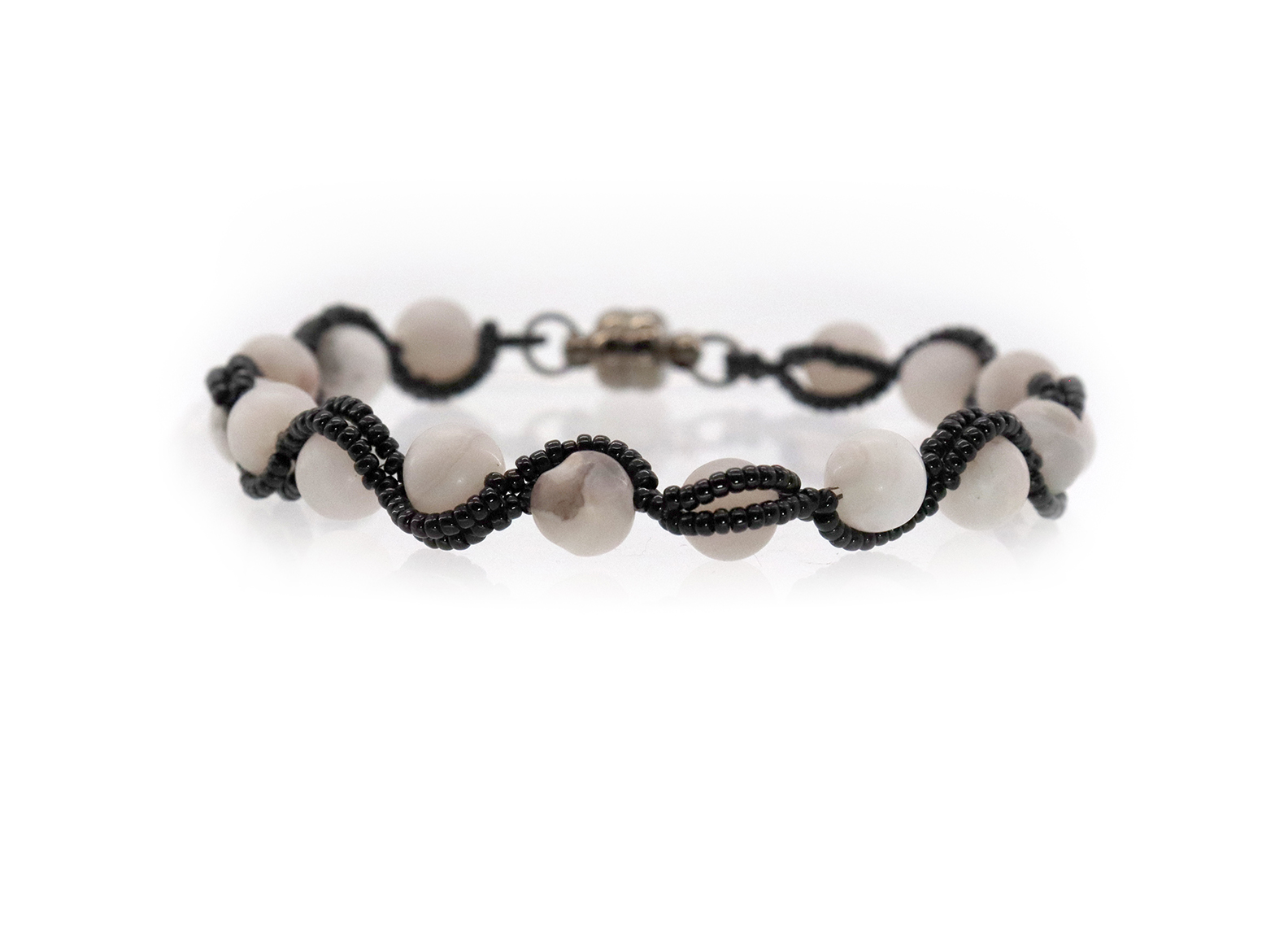 Black & White Lace Agate "Wave" Bracelet