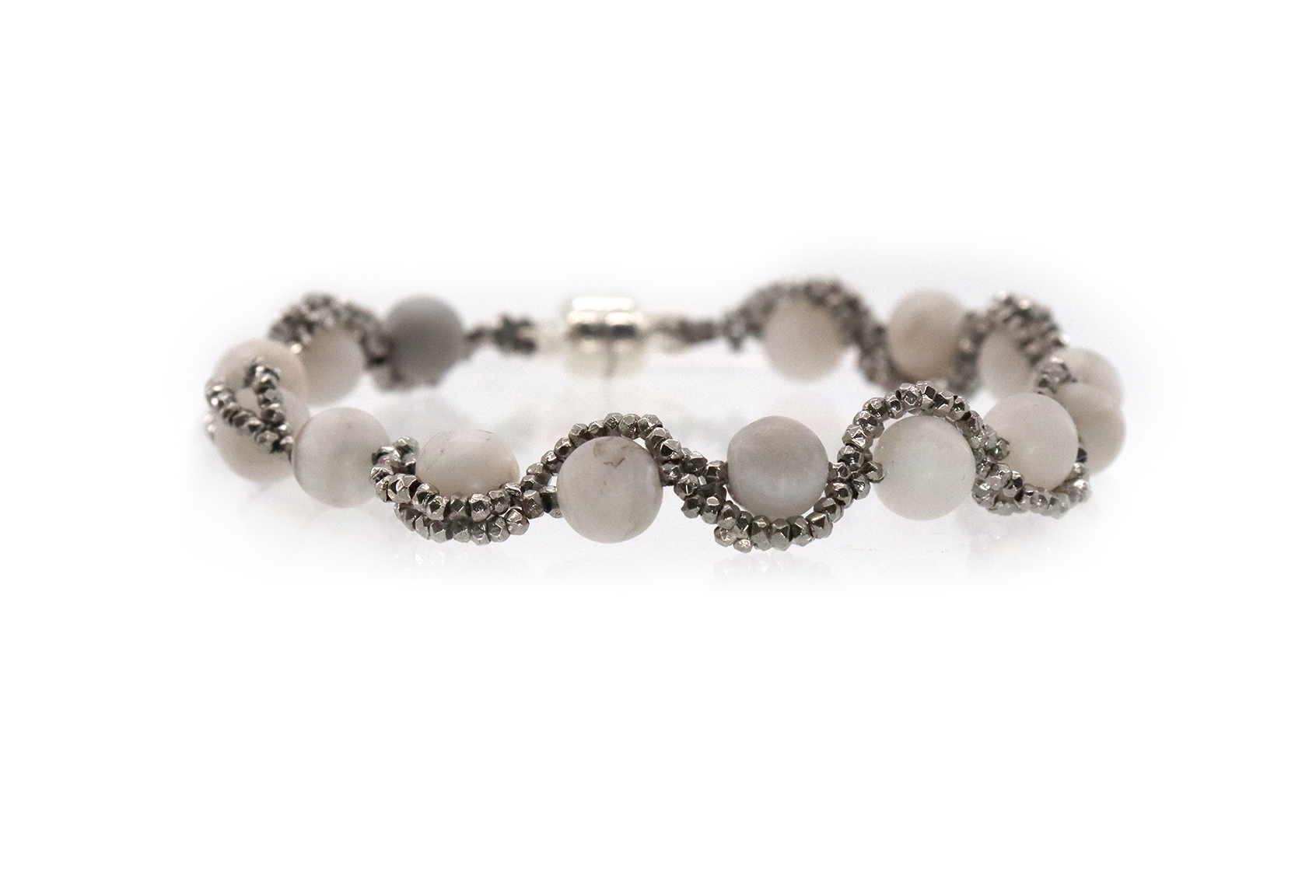 Steel & White Lace Agate "Wave" Bracelet