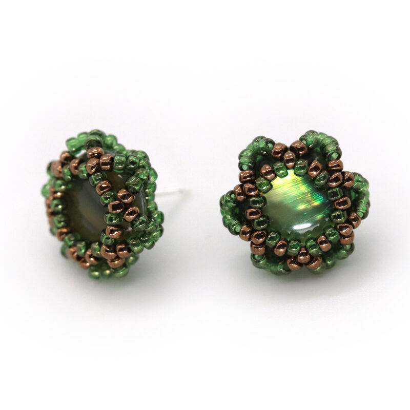 Green Paua Shell Cabochon Stud Earrings