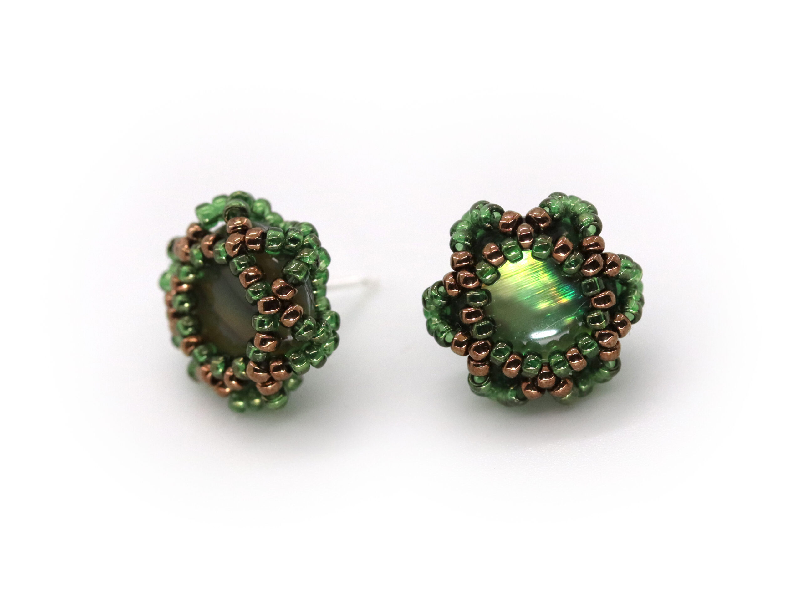 Green Paua Shell Cabochon Stud Earrings