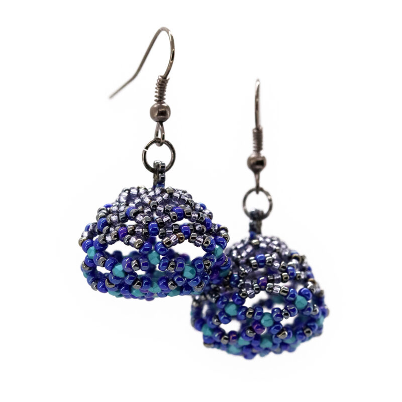 Blue/Green/Gunmetal Woven Orb Earrings