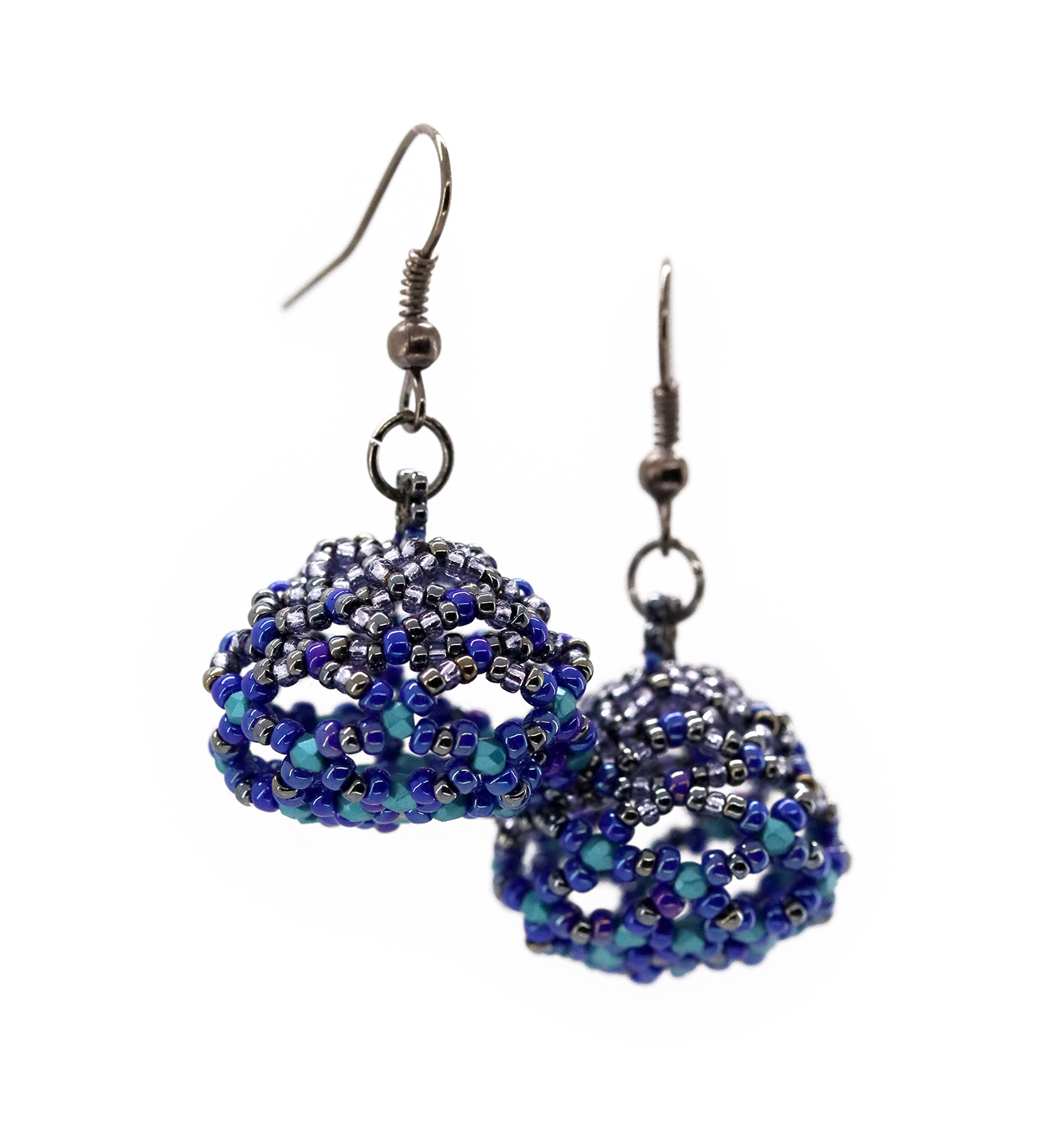 Blue/Green/Gunmetal Woven Orb Earrings