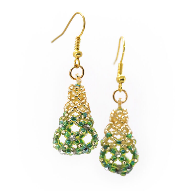 Green & Gold Woven Drop Earrings