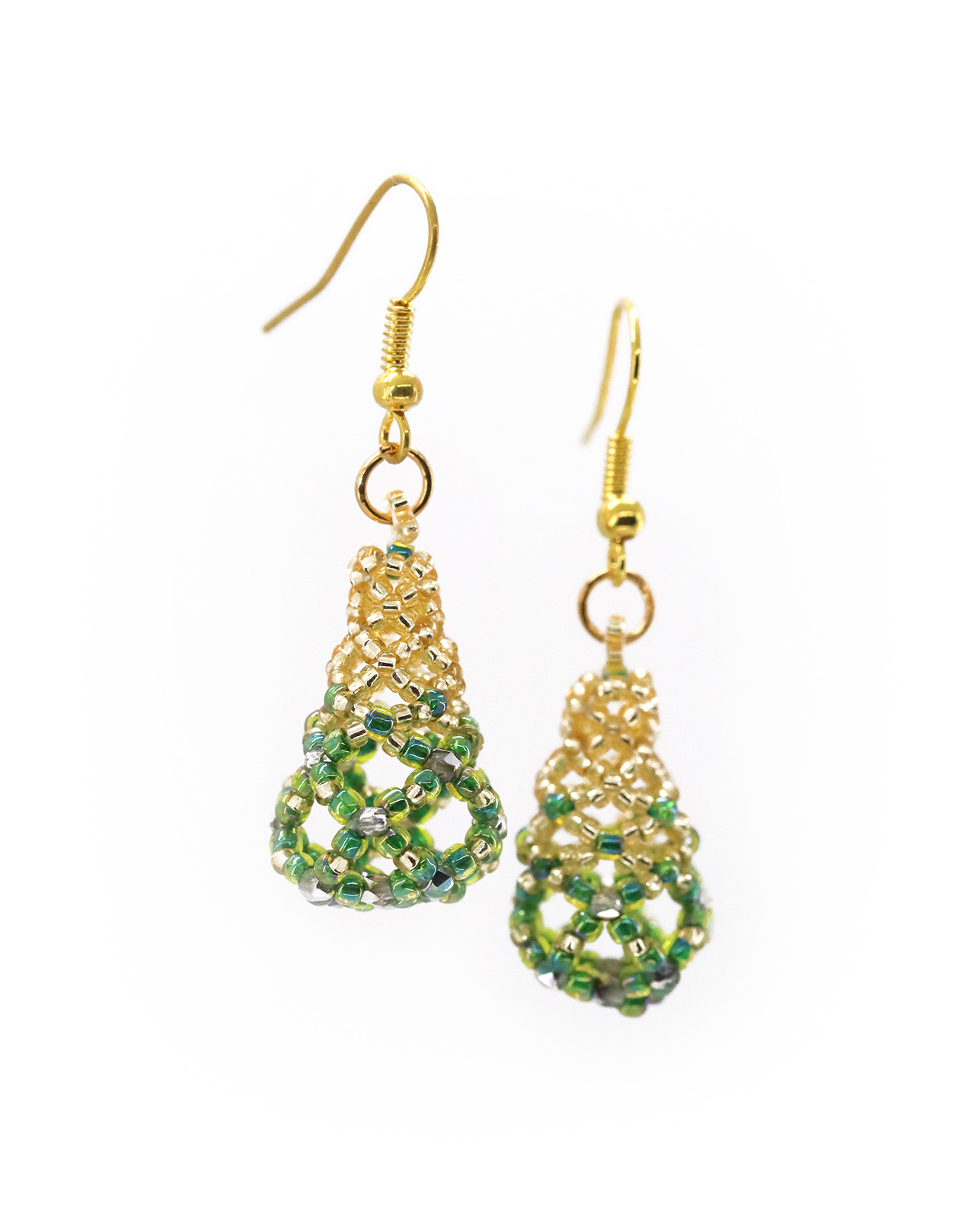 Green & Gold Woven Drop Earrings