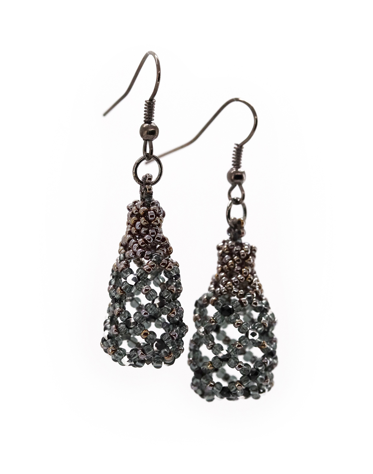 Black & Grey Woven Drop Earrings