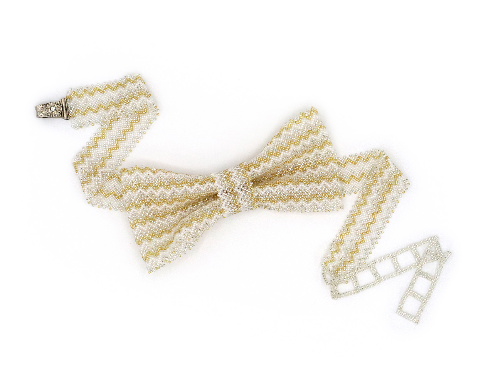 Silver, White & Gold Zig-Zag Bowtie