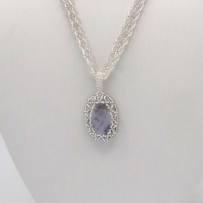 Silver Braided Chain Necklace – Dendric Opal Cabochon