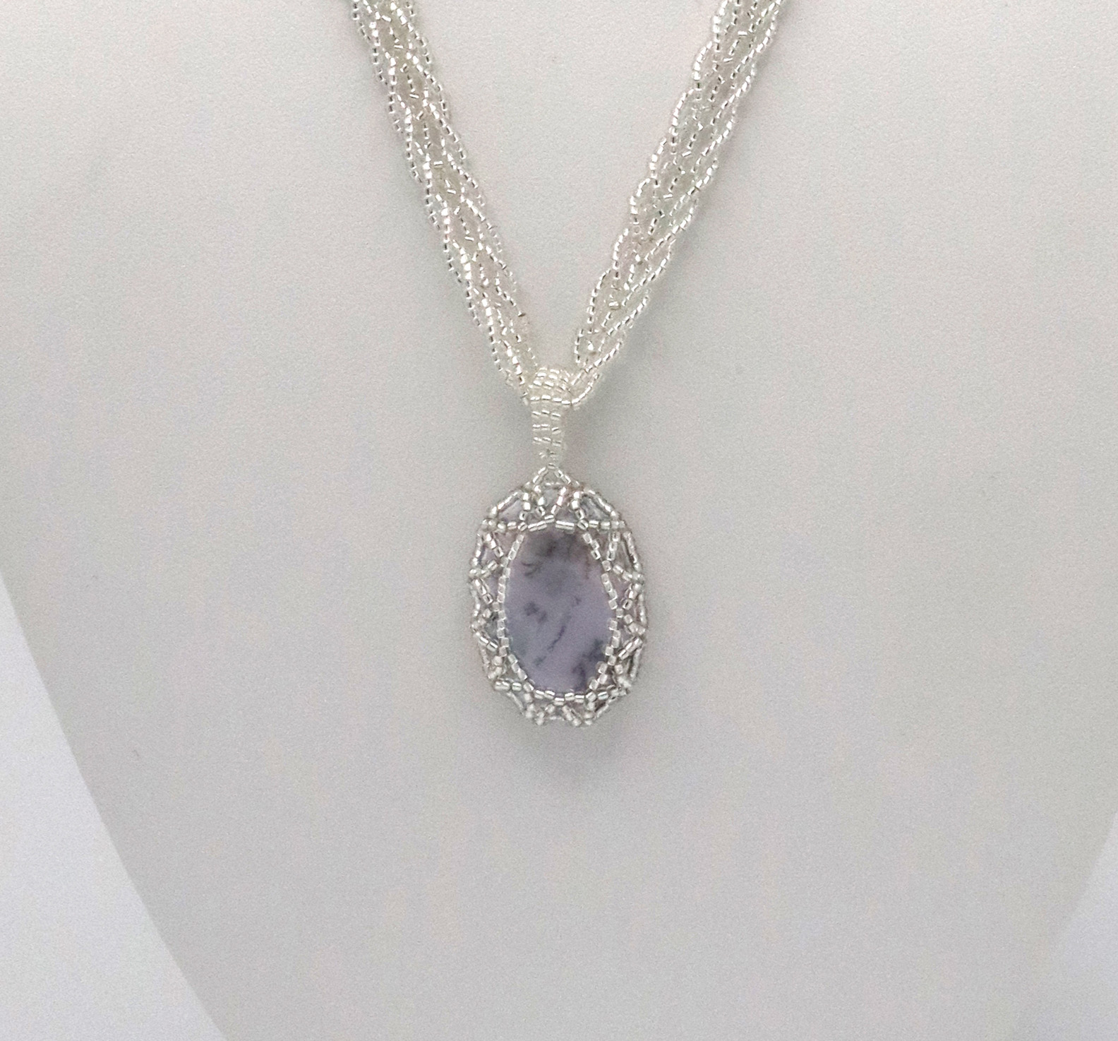 Silver Braided Chain Necklace – Dendric Opal Cabochon