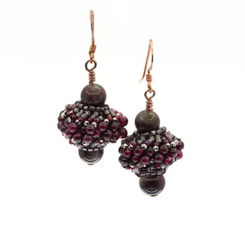 Garnet & Purple Tourmaline Beaded Bead Earrings