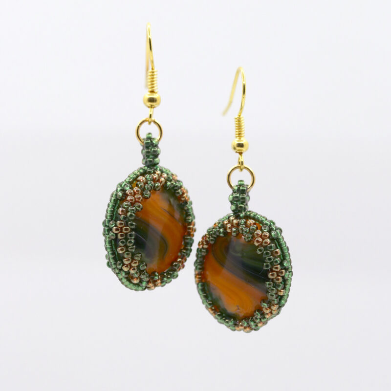 Art Glass Earrings - Orange Green Swirls