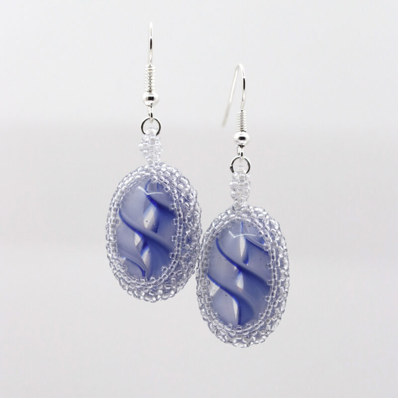 Art Glass Earrings – Blue & White Twists