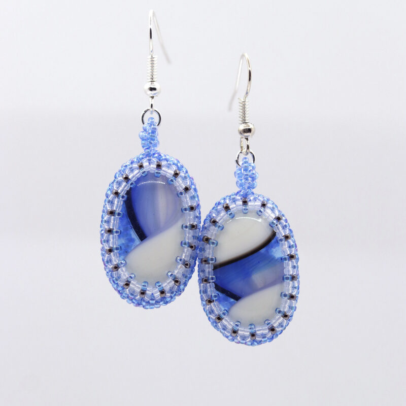 Art Glass Earrings – White, Blue & Gray Swirls