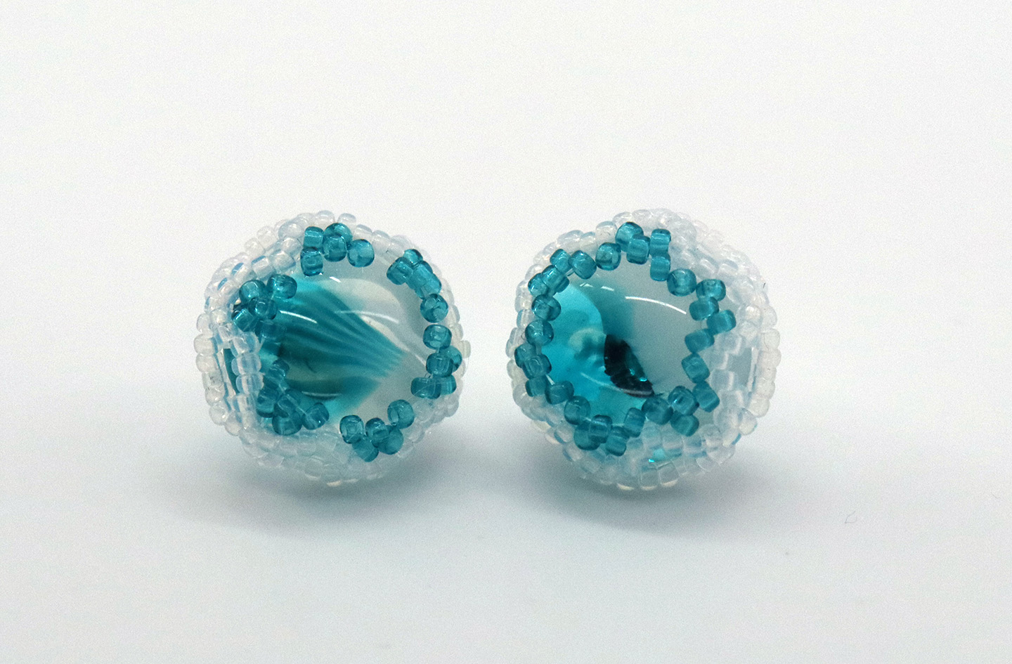 Teal & White Art Glass Earrings