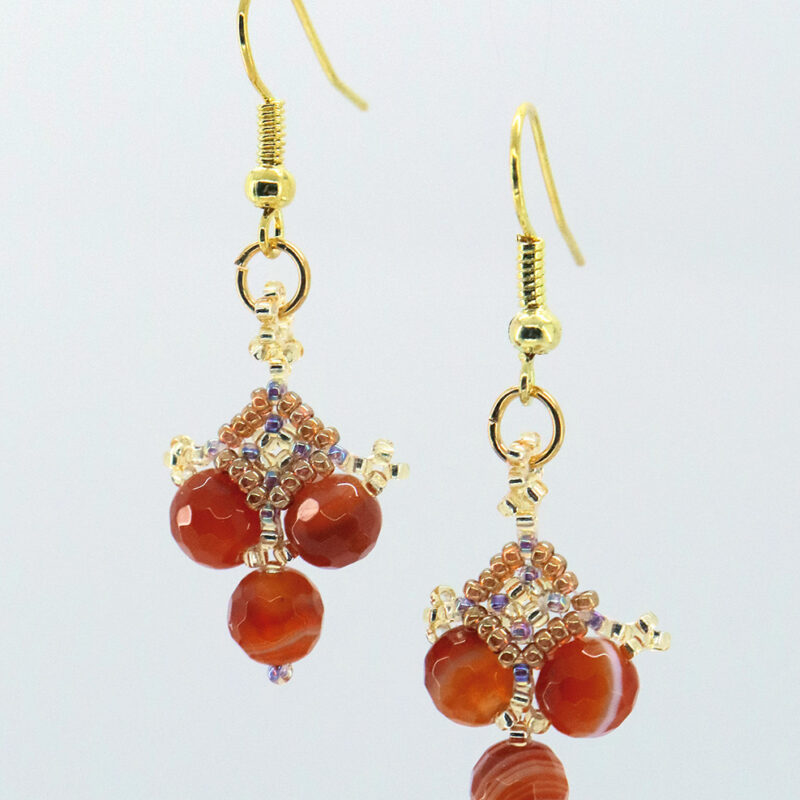 Carnelian Tri-Bead Diamond Drops